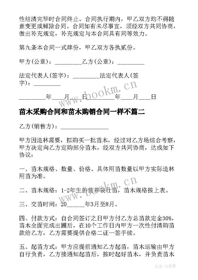 最新苗木采购合同和苗木购销合同一样不(优秀9篇)