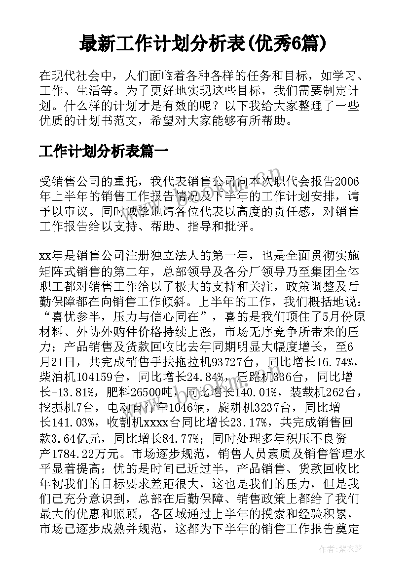 最新工作计划分析表(优秀6篇)