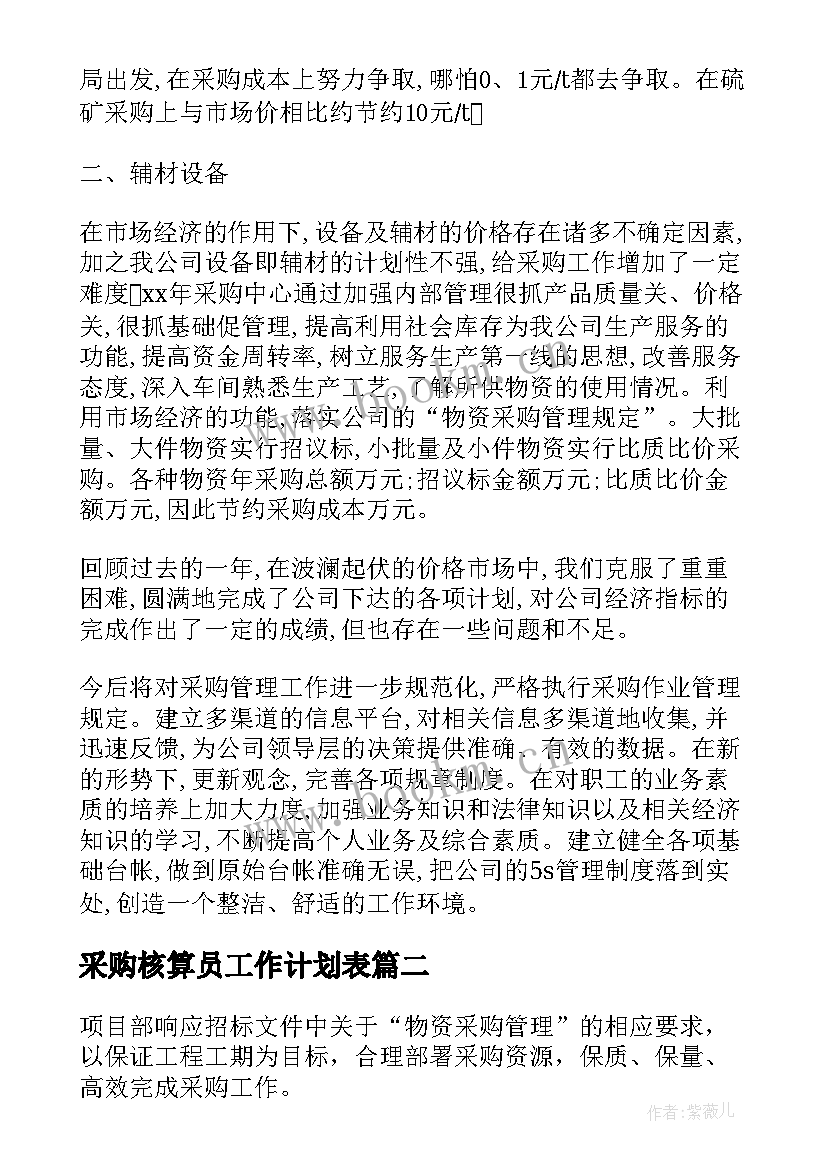 采购核算员工作计划表 采购工作计划(汇总7篇)