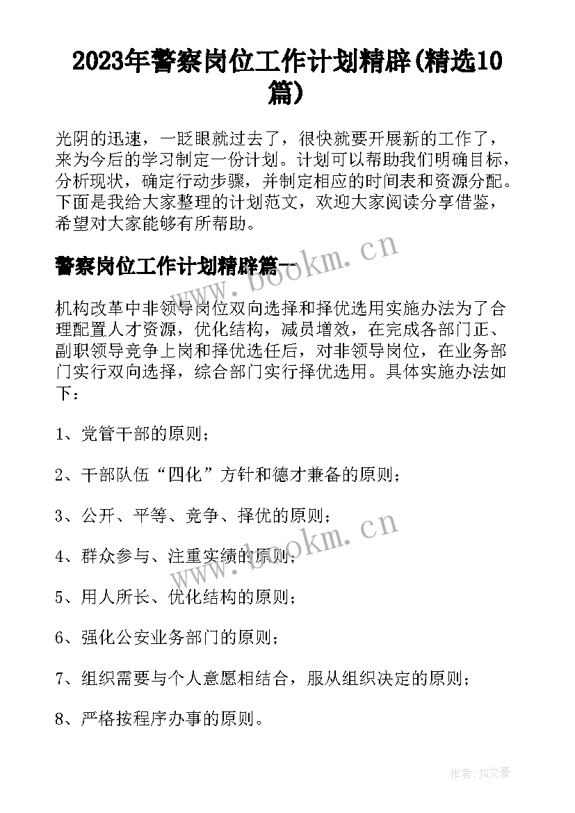 2023年警察岗位工作计划精辟(精选10篇)