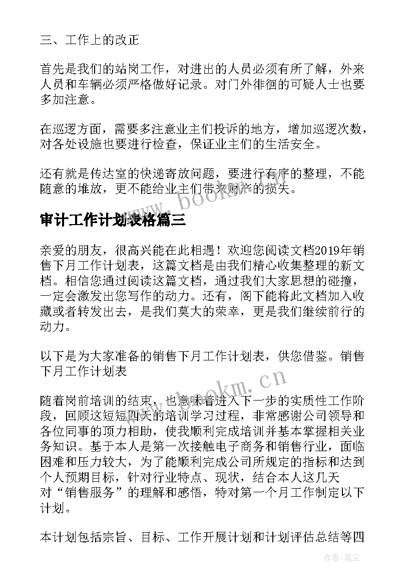 2023年审计工作计划表格(汇总9篇)