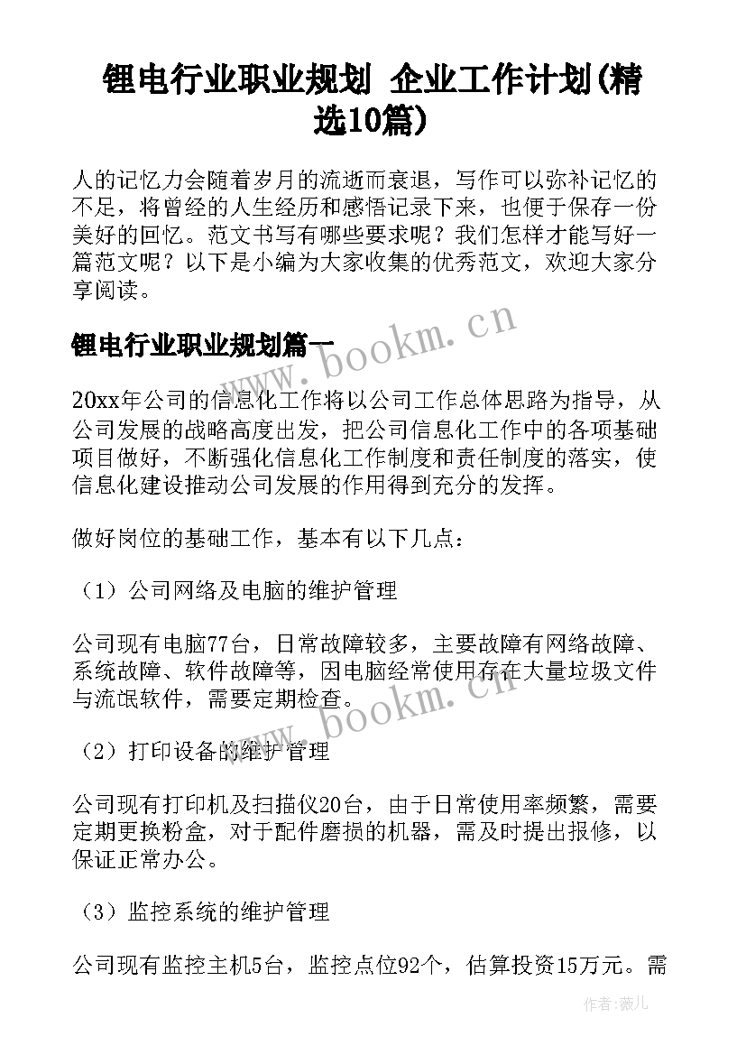 锂电行业职业规划 企业工作计划(精选10篇)