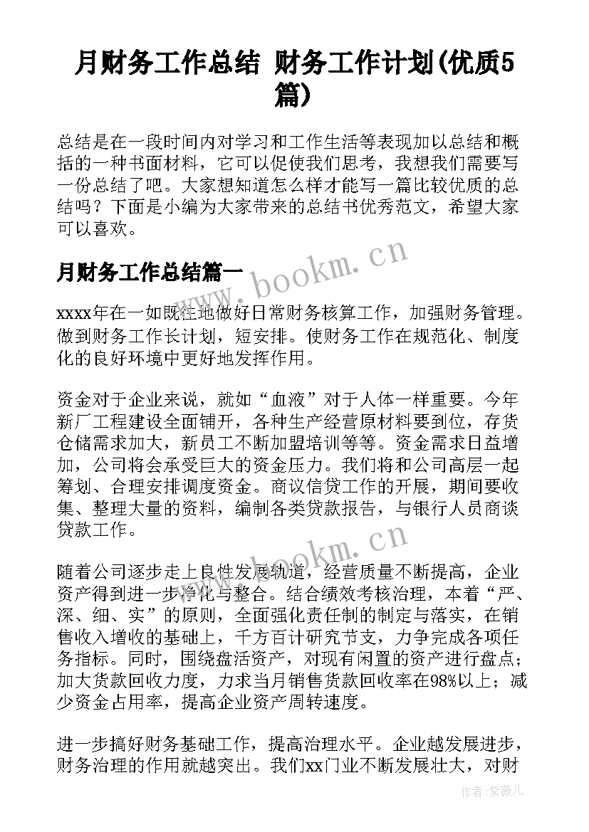 月财务工作总结 财务工作计划(优质5篇)