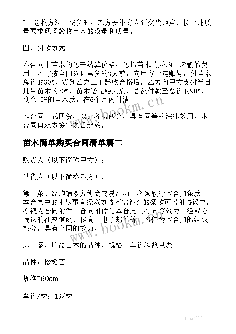 2023年苗木简单购买合同清单 苗木购买合同(汇总6篇)