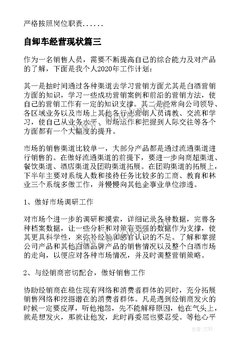 自卸车经营现状 销售工作计划(精选10篇)