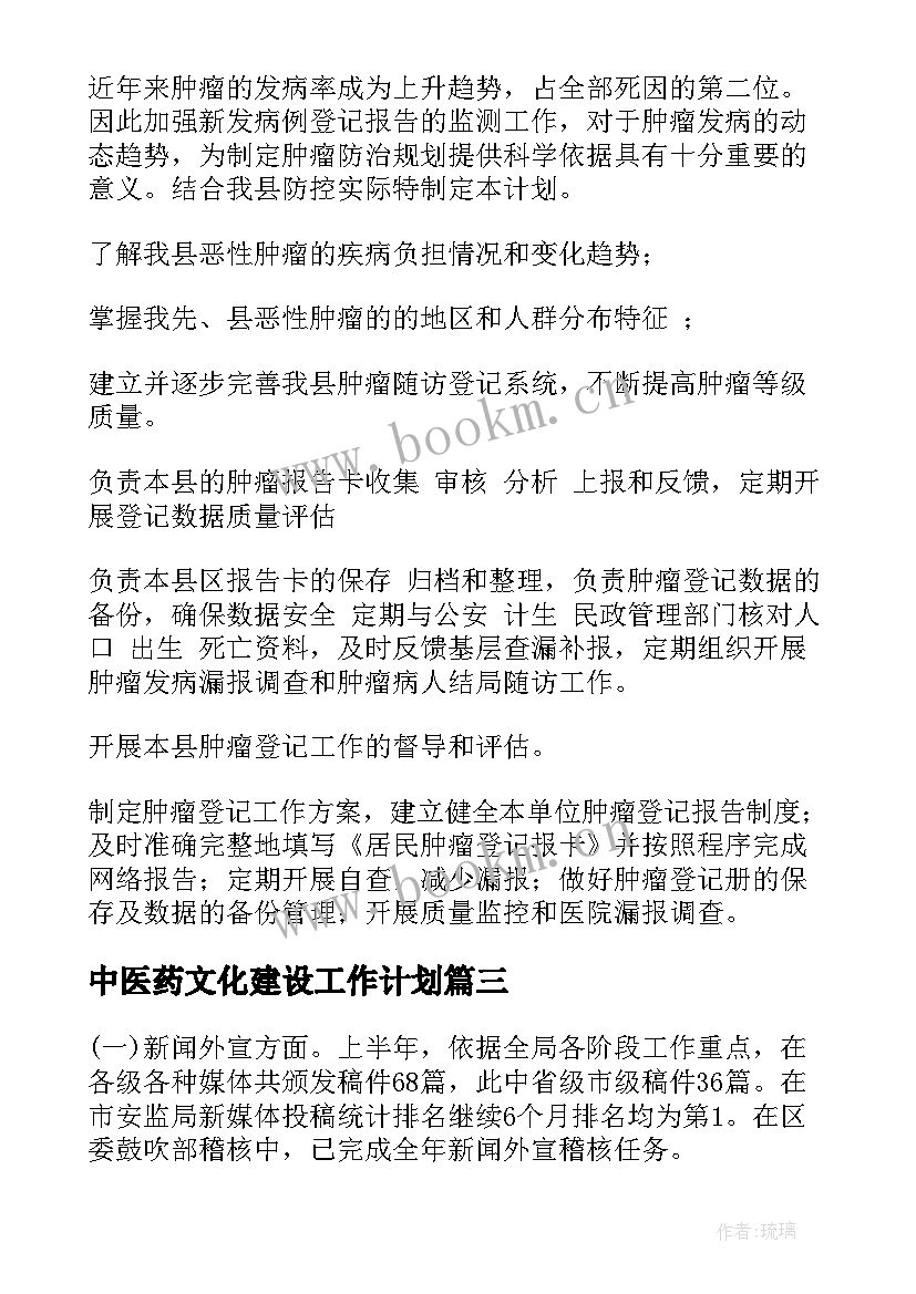 中医药文化建设工作计划(优质7篇)