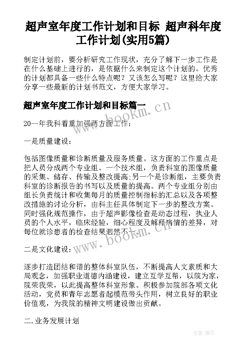 超声室年度工作计划和目标 超声科年度工作计划(实用5篇)