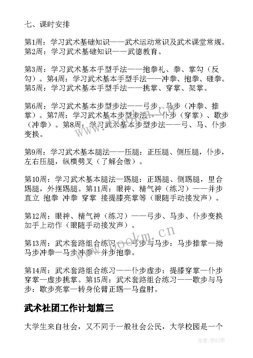 2023年武术社团工作计划 体育武术社团工作计划(大全5篇)