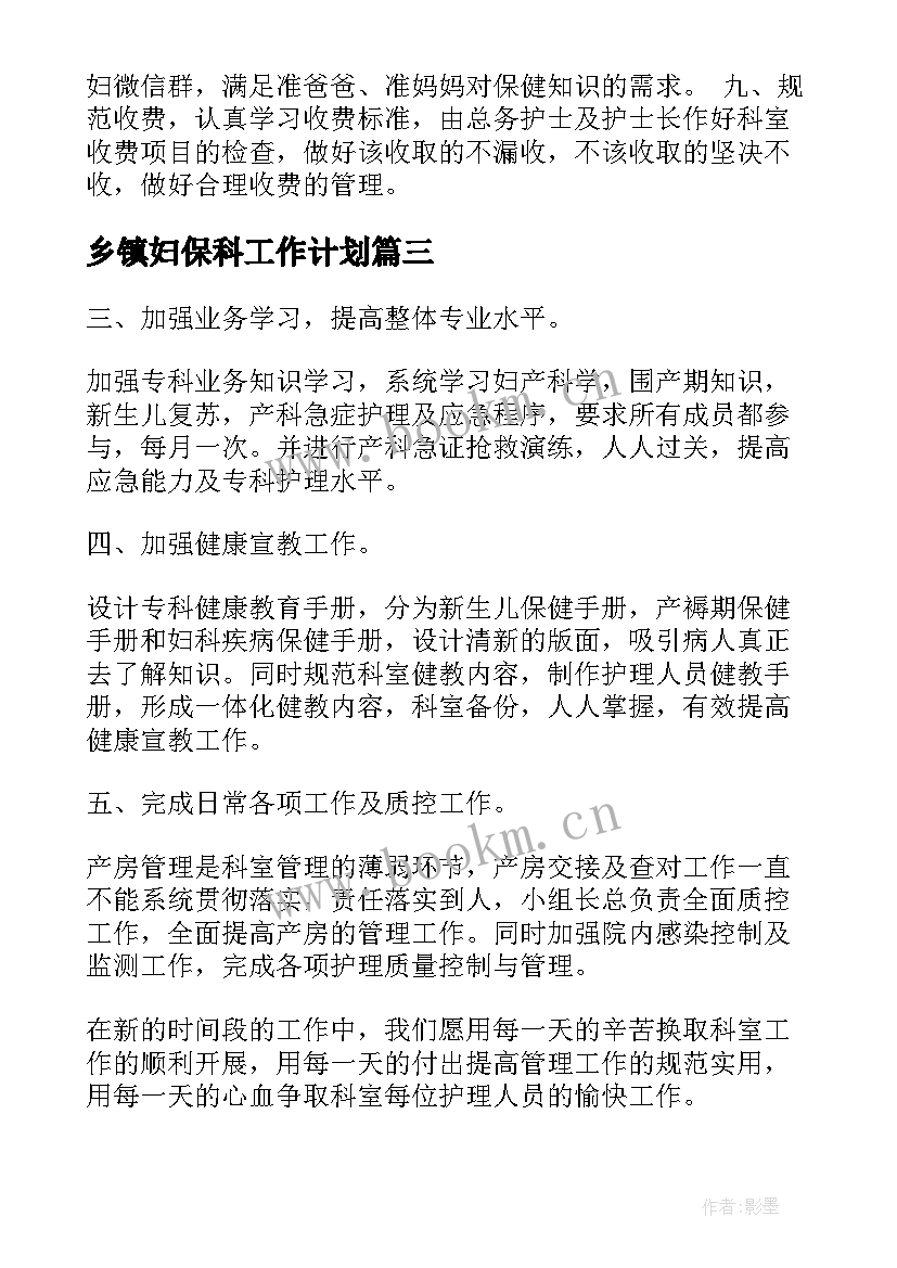 2023年乡镇妇保科工作计划(精选10篇)