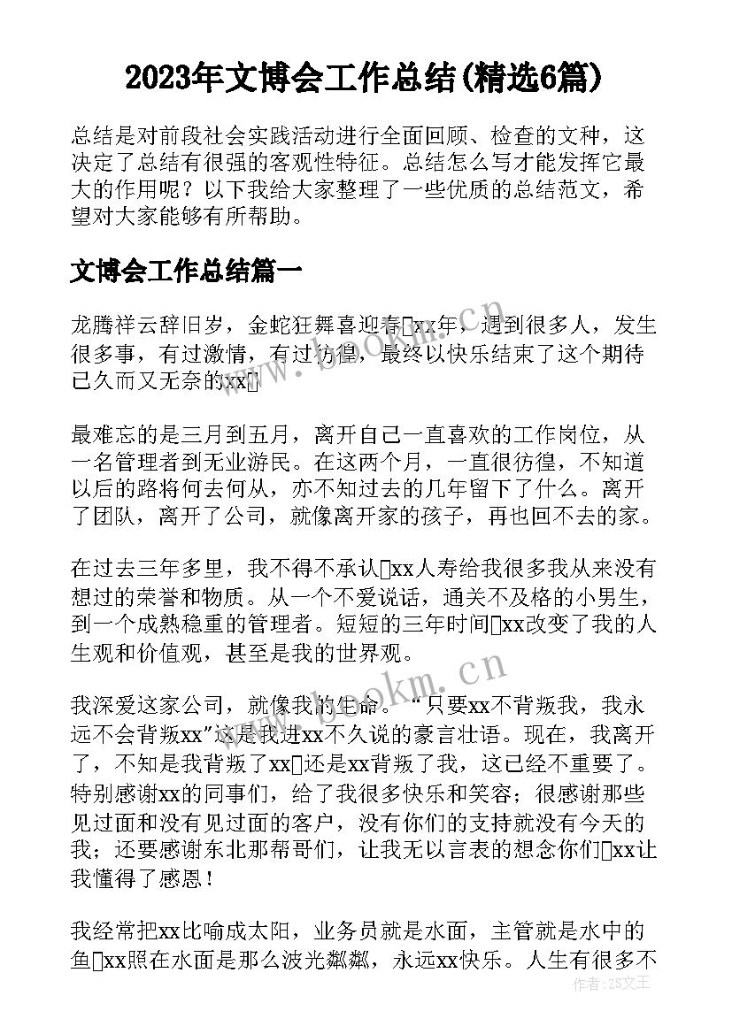 2023年文博会工作总结(精选6篇)