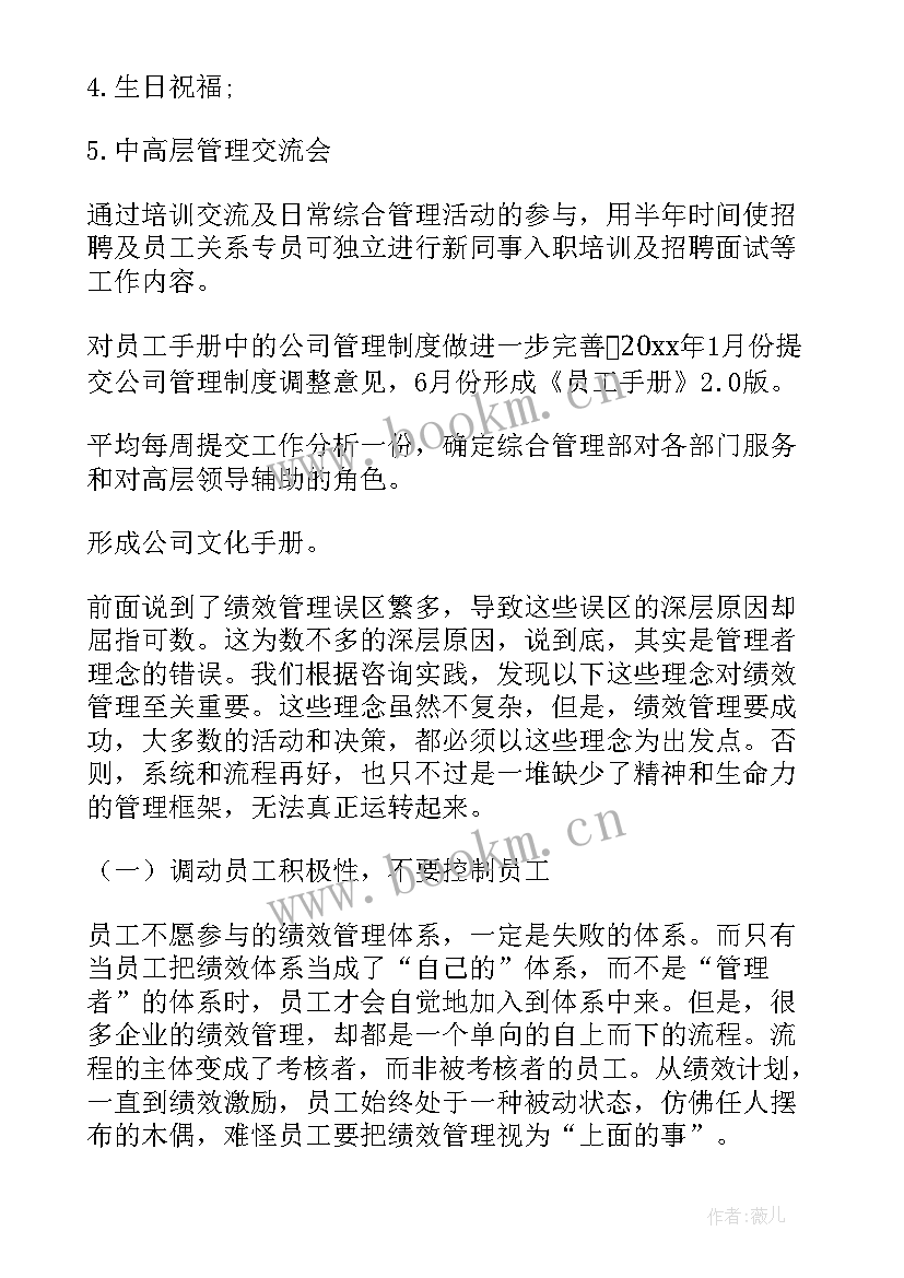 绩效总监工作计划 绩效工作计划(模板7篇)