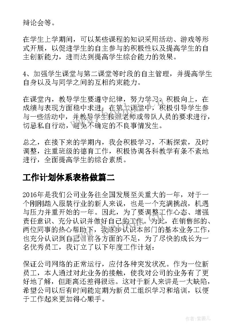 2023年工作计划体系表格做(通用5篇)