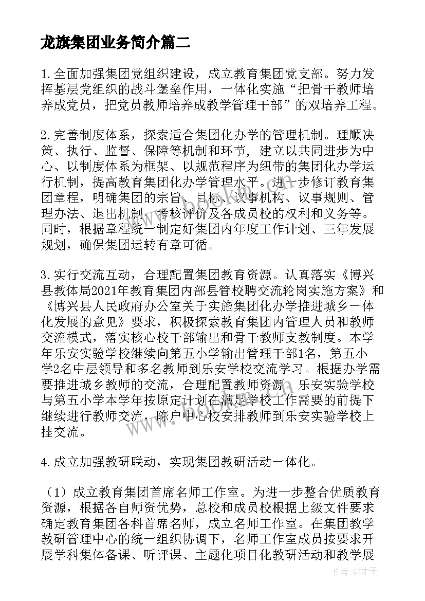 龙旗集团业务简介 集团员工工作计划(精选7篇)