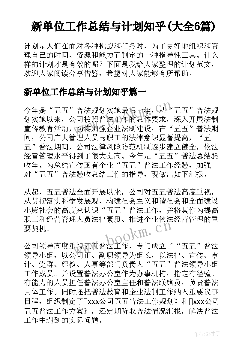 新单位工作总结与计划知乎(大全6篇)