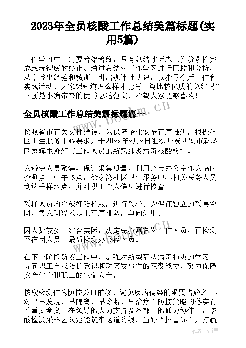 2023年全员核酸工作总结美篇标题(实用5篇)