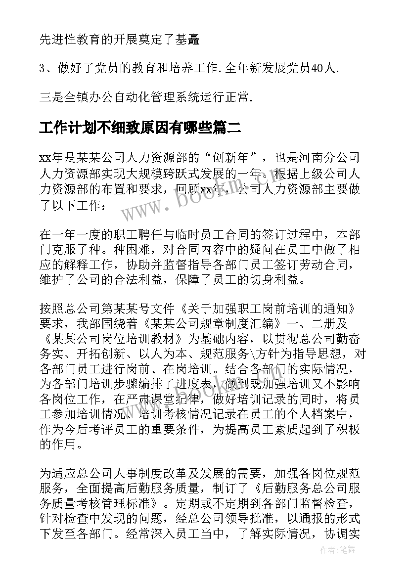 2023年工作计划不细致原因有哪些(实用5篇)