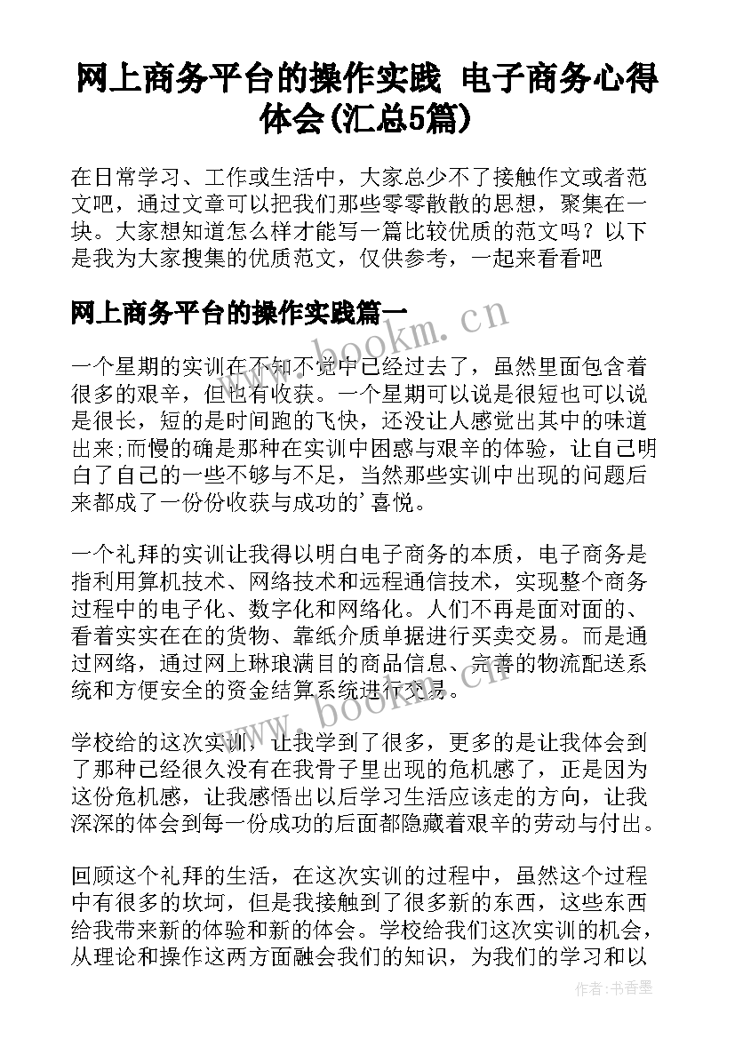 网上商务平台的操作实践 电子商务心得体会(汇总5篇)