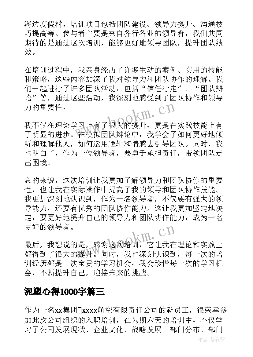 泥塑心得1000字 培训心得体会(通用6篇)