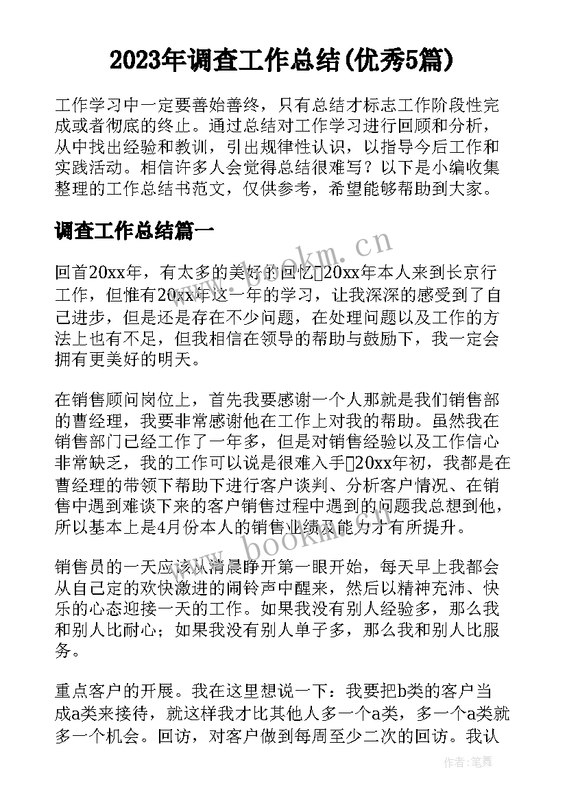 2023年调查工作总结(优秀5篇)