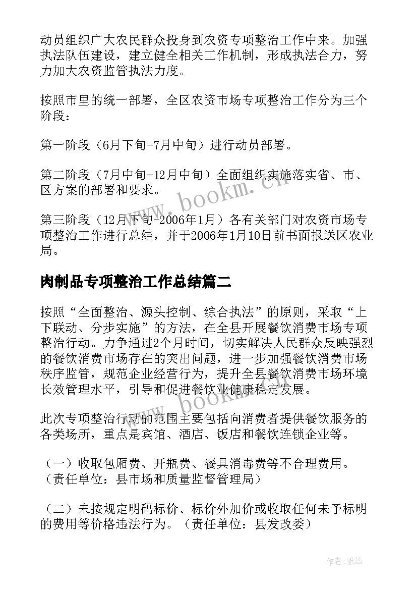 最新肉制品专项整治工作总结 专项整治实施方案(实用8篇)