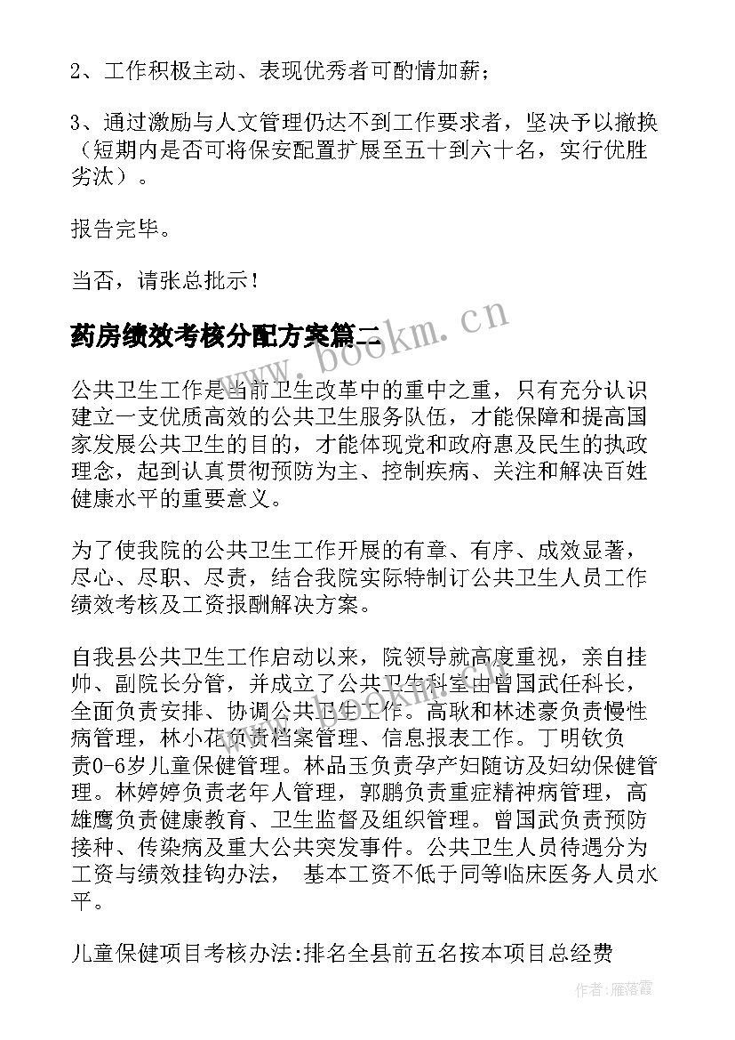 最新药房绩效考核分配方案 绩效考核方案(通用8篇)