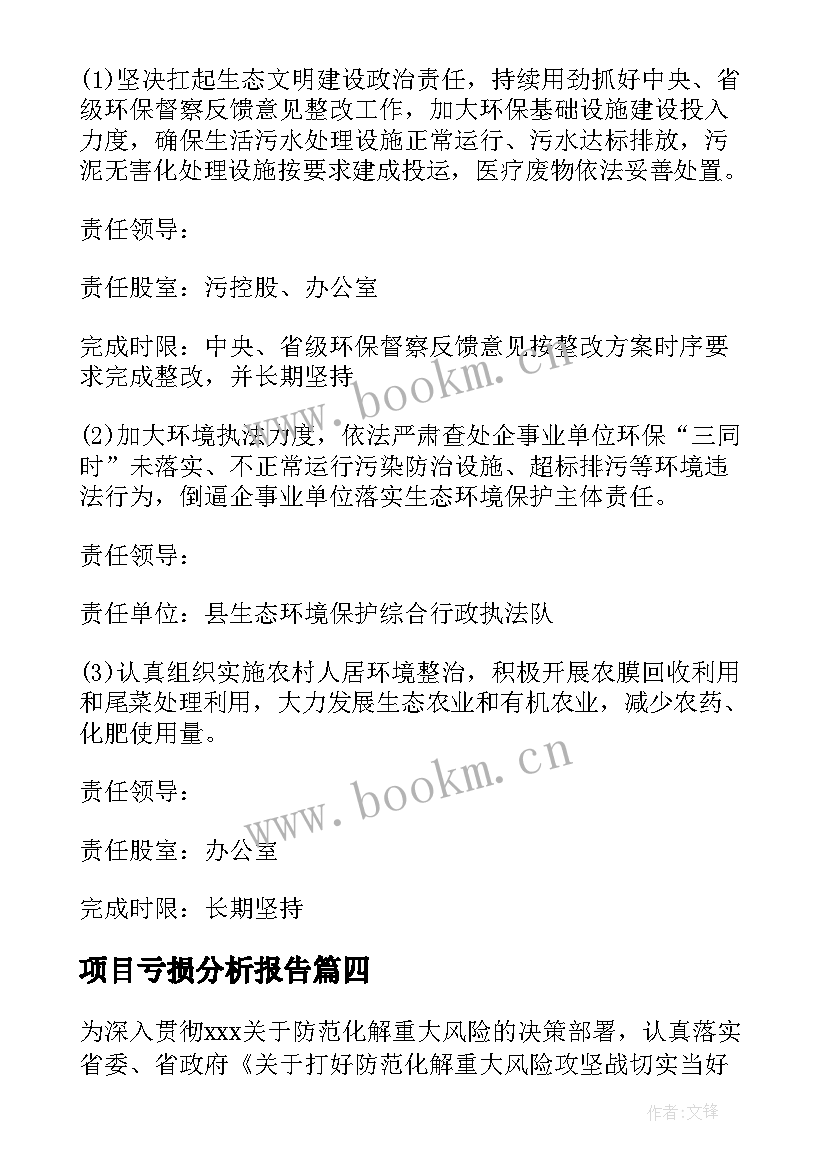 项目亏损分析报告 重点风险项目整治方案(模板5篇)