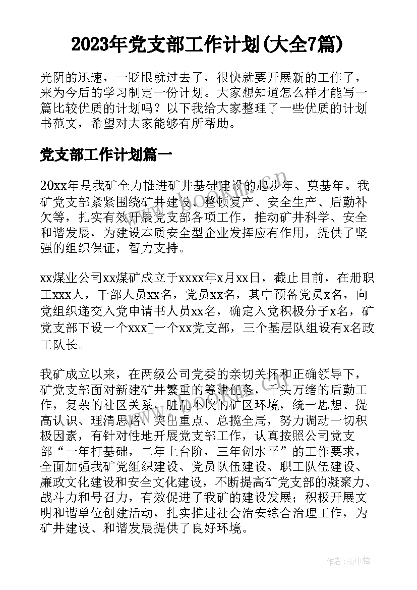 2023年党支部工作计划(大全7篇)