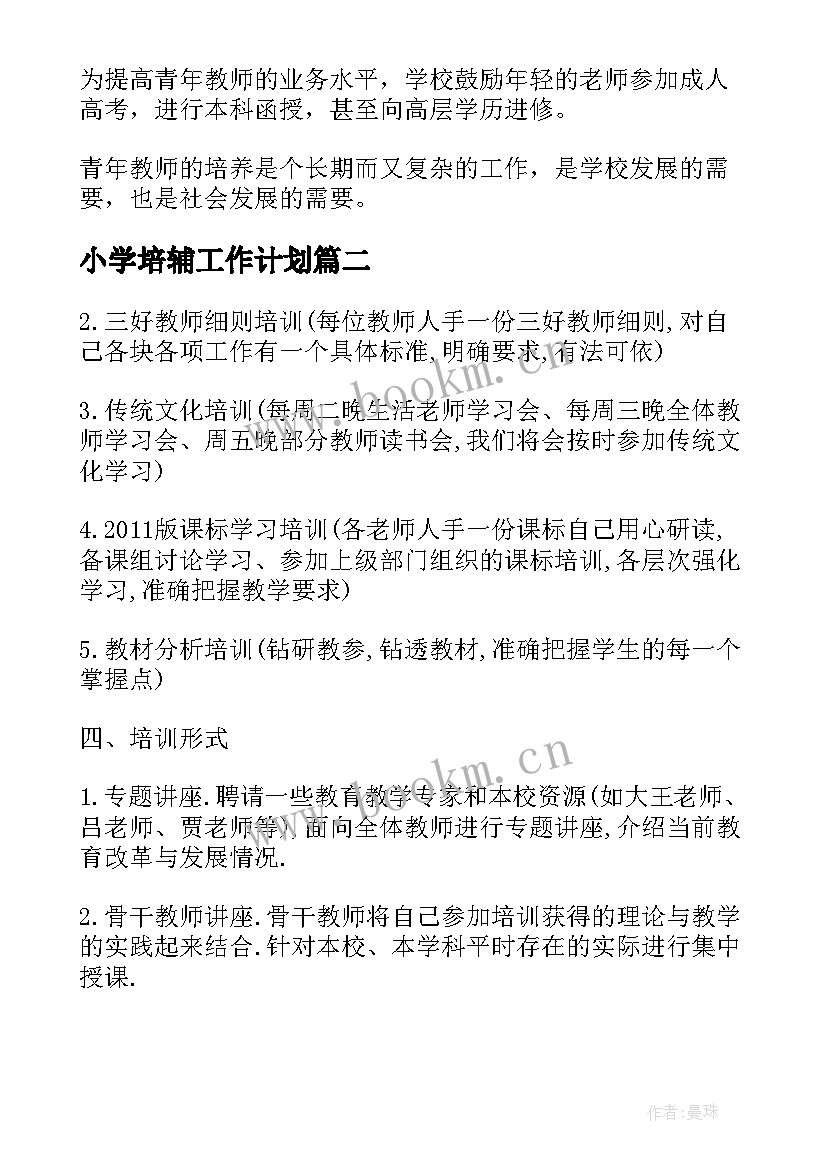 最新小学培辅工作计划(实用8篇)