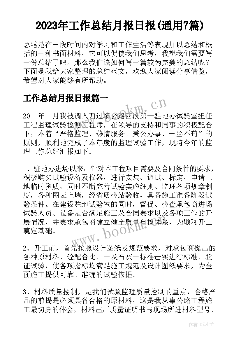 2023年工作总结月报日报(通用7篇)