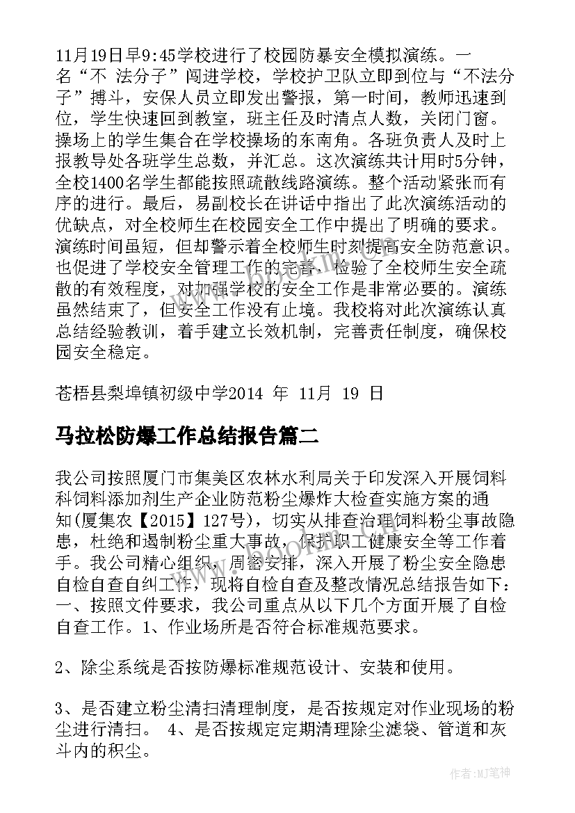 最新马拉松防爆工作总结报告(优质5篇)