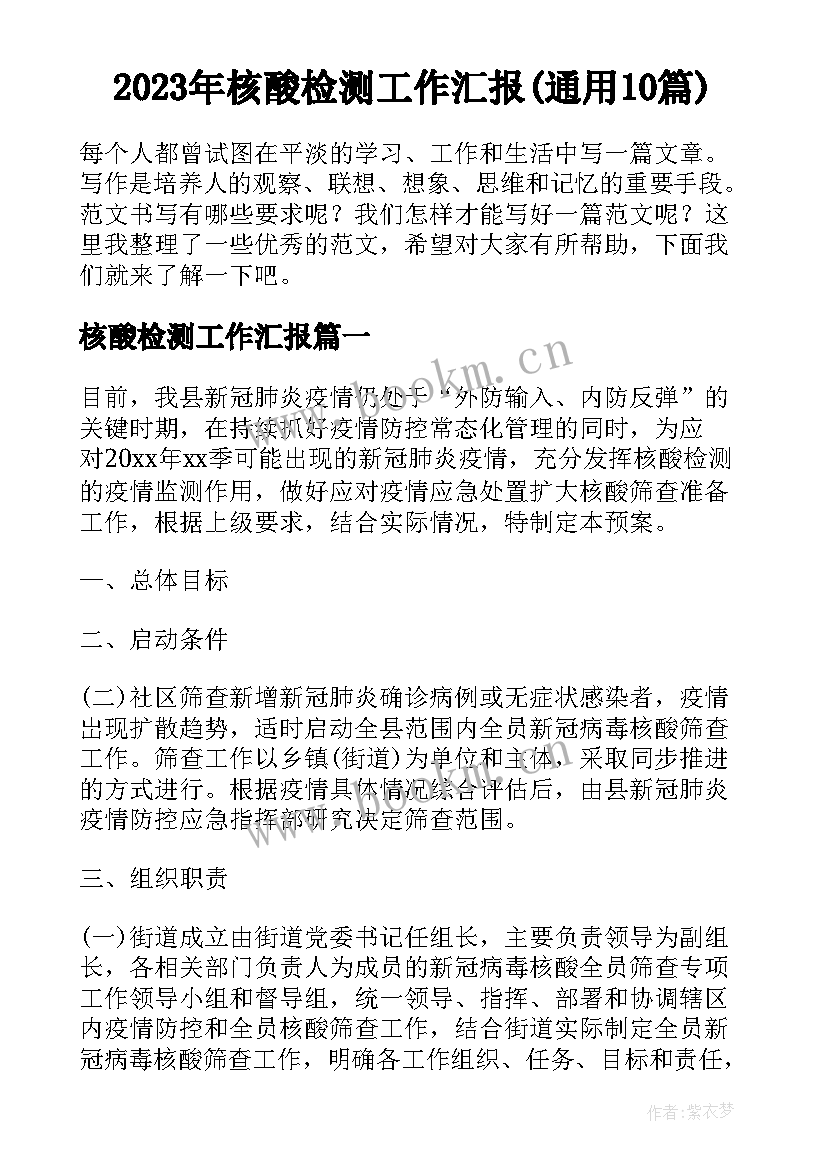 2023年核酸检测工作汇报(通用10篇)