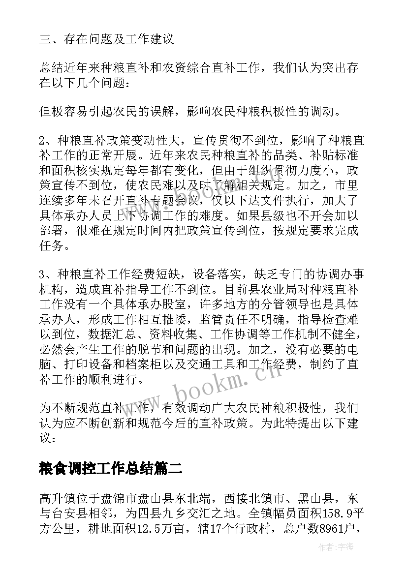 2023年粮食调控工作总结(模板7篇)