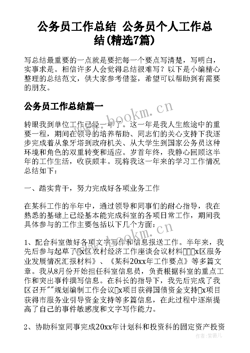 公务员工作总结 公务员个人工作总结(精选7篇)