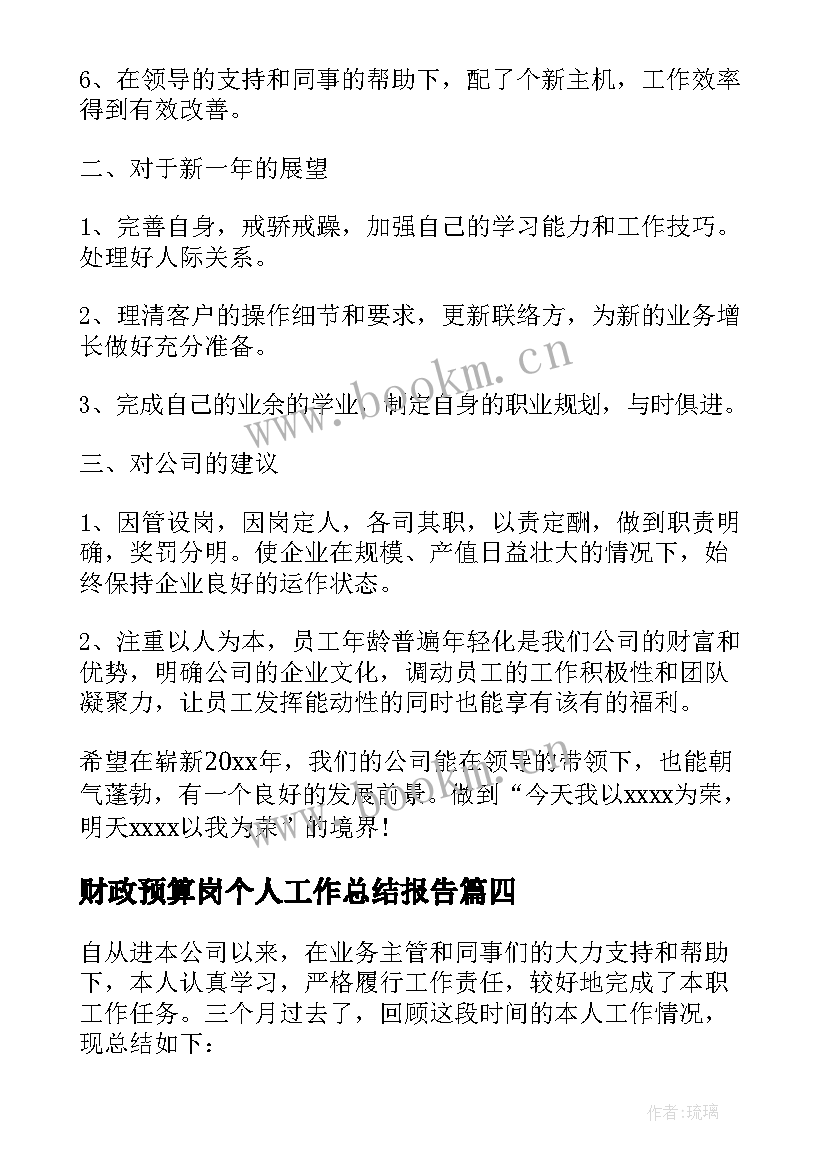 最新财政预算岗个人工作总结报告 预算个人工作总结(汇总6篇)