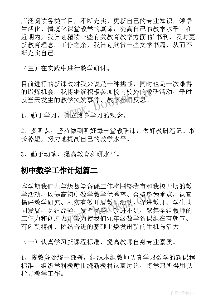 2023年初中数学工作计划 初中数学个人工作计划(优秀10篇)