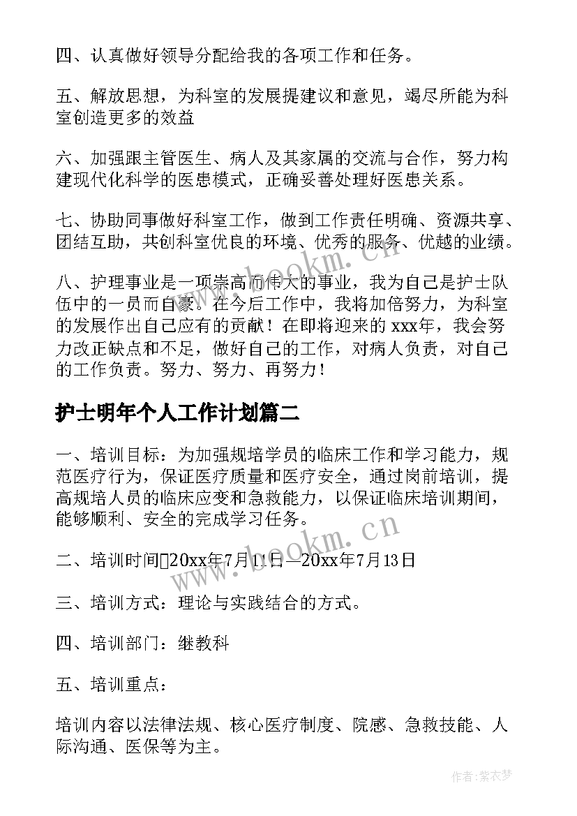 护士明年个人工作计划 护士工作计划(模板10篇)