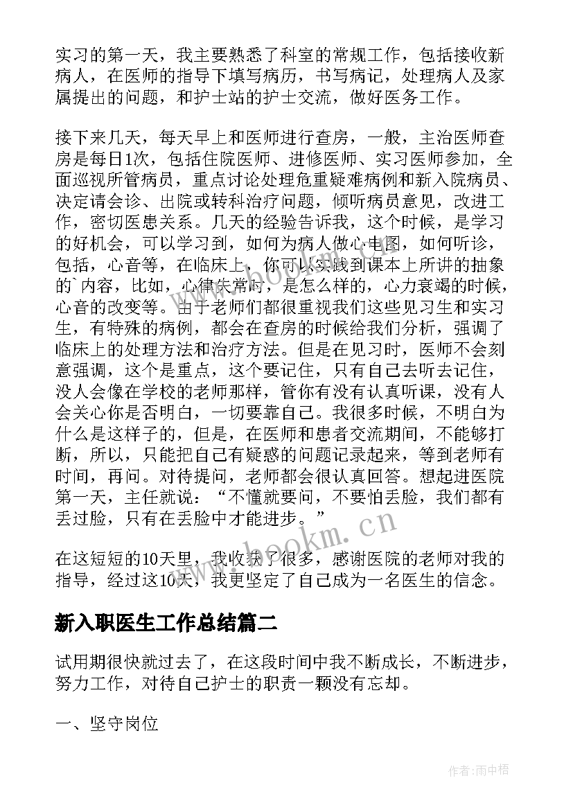 新入职医生工作总结(实用5篇)