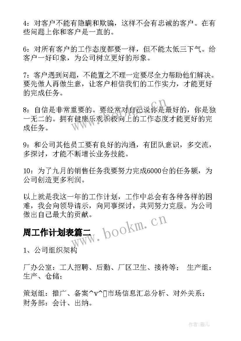 2023年周工作计划表(通用7篇)