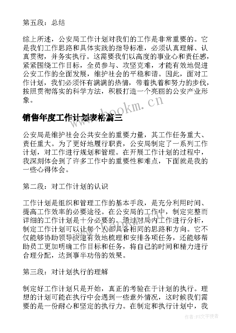 2023年销售年度工作计划表格(实用8篇)