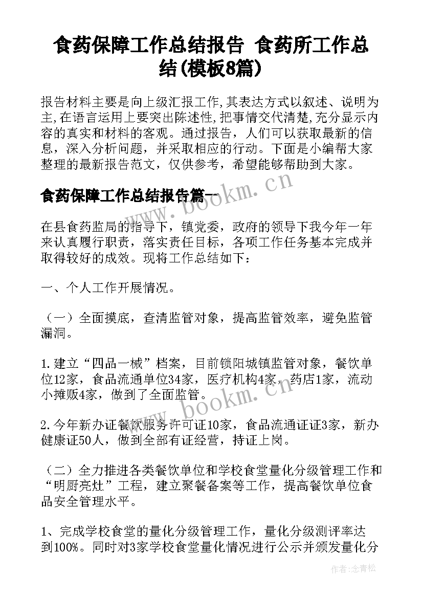 食药保障工作总结报告 食药所工作总结(模板8篇)