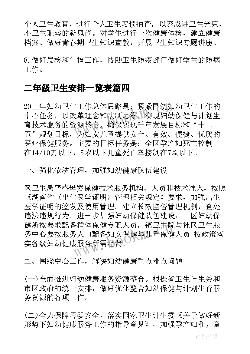 二年级卫生安排一览表 卫生院输血管理工作计划(模板8篇)