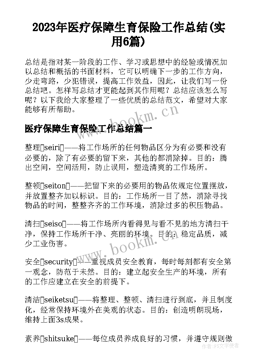 2023年医疗保障生育保险工作总结(实用6篇)