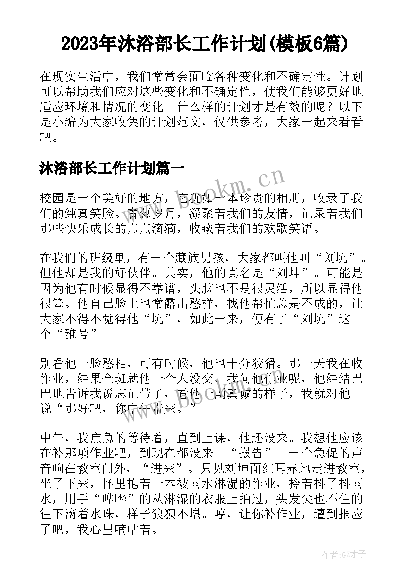 2023年沐浴部长工作计划(模板6篇)