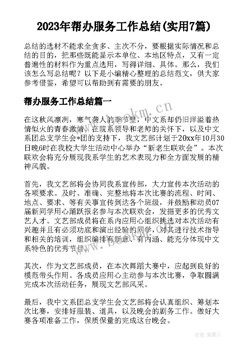 2023年帮办服务工作总结(实用7篇)