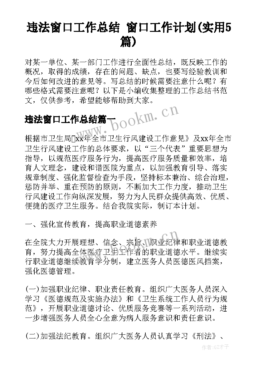 违法窗口工作总结 窗口工作计划(实用5篇)