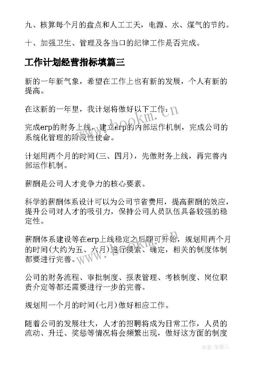 2023年工作计划经营指标填 经营工作计划(优秀10篇)