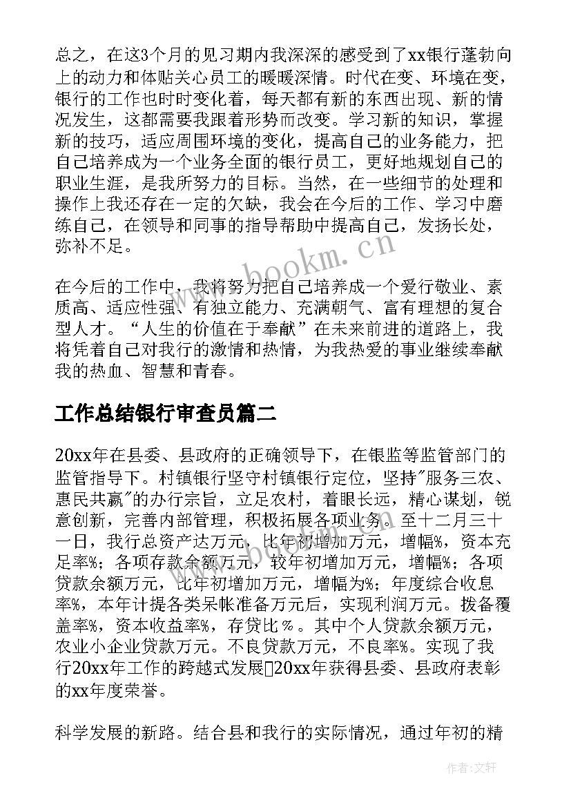 工作总结银行审查员(模板6篇)