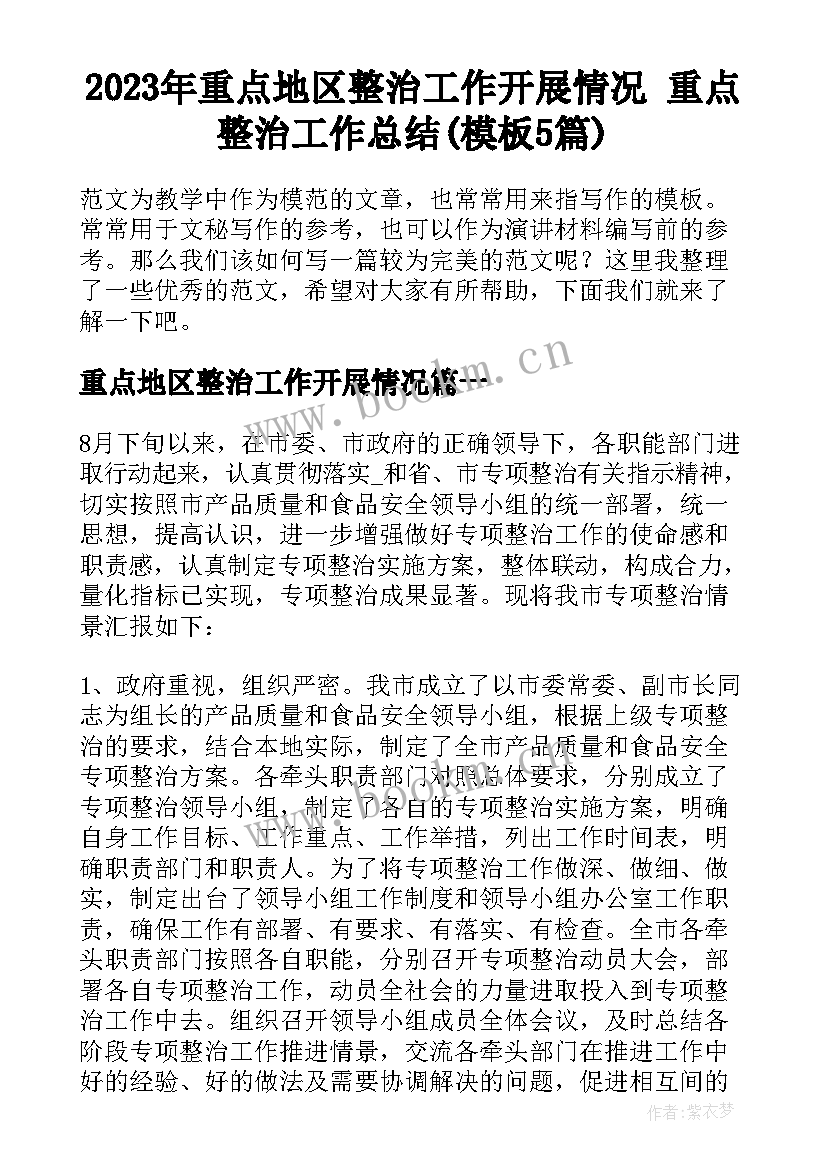 2023年重点地区整治工作开展情况 重点整治工作总结(模板5篇)