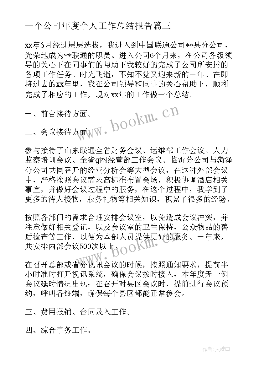 2023年一个公司年度个人工作总结报告 公司年度个人工作总结(精选7篇)