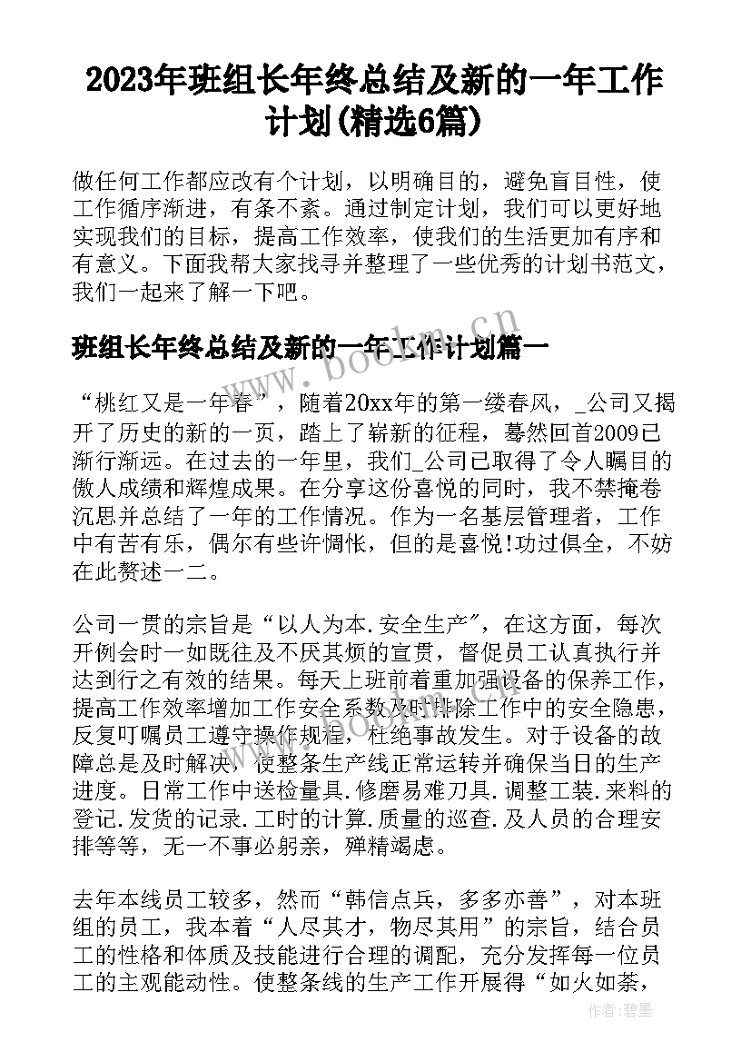 2023年班组长年终总结及新的一年工作计划(精选6篇)